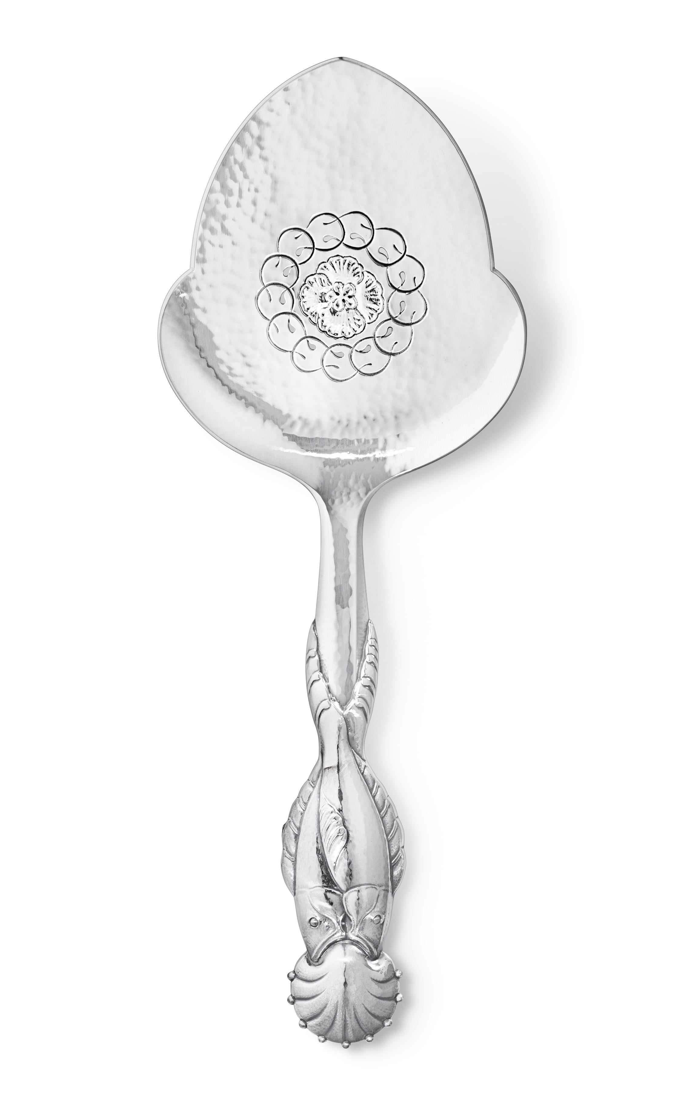 Danish Set of New Georg Jensen Sterling Silver Ornamental Fish Serving, Pattern 55 For Sale