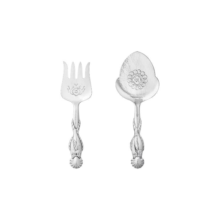 Set von neuen Georg Jensen-Fischserviergeschirr aus Sterlingsilber mit Ornamenten, Muster 55