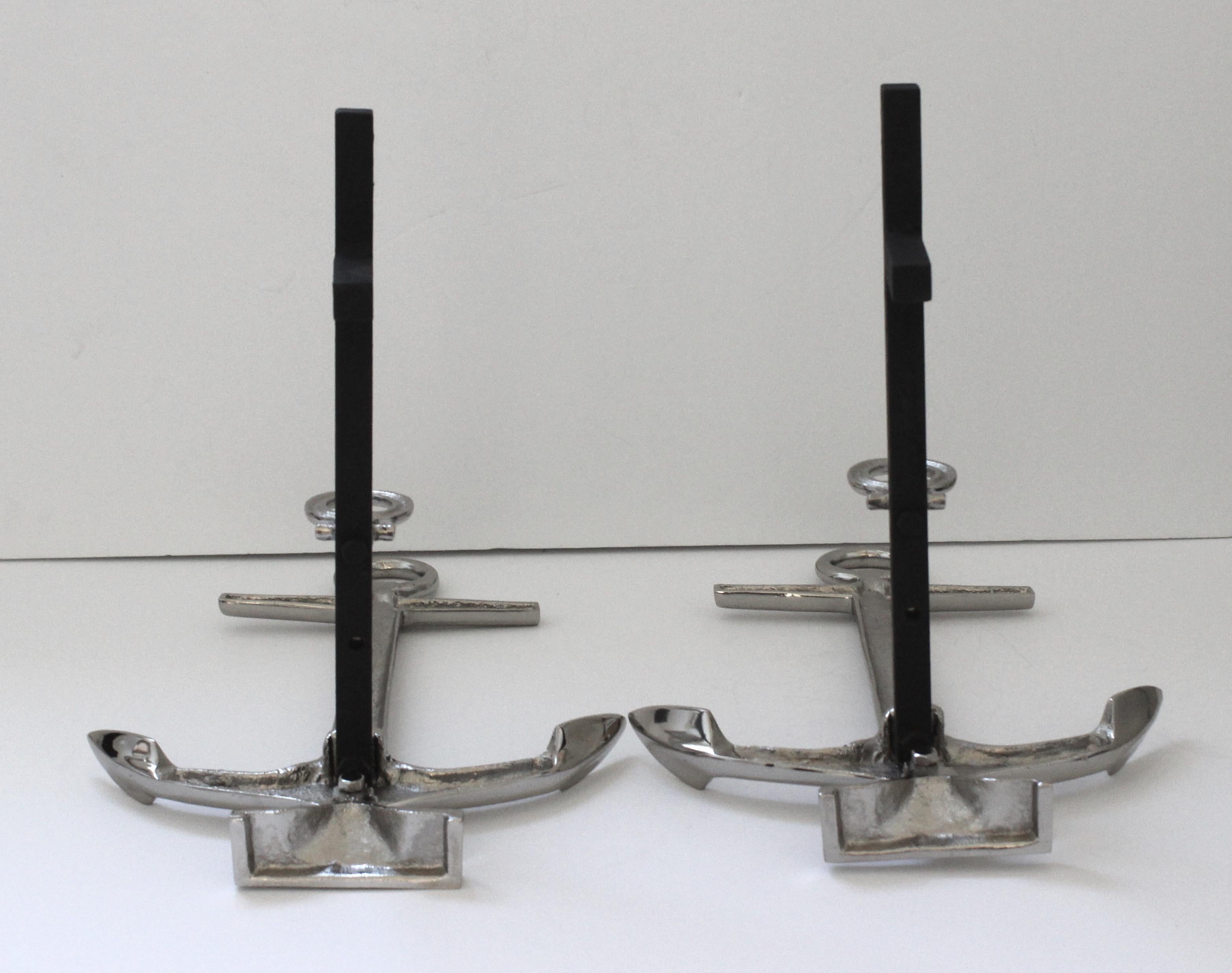 Set of Nickel Plated Anchor Andirons For Sale 2