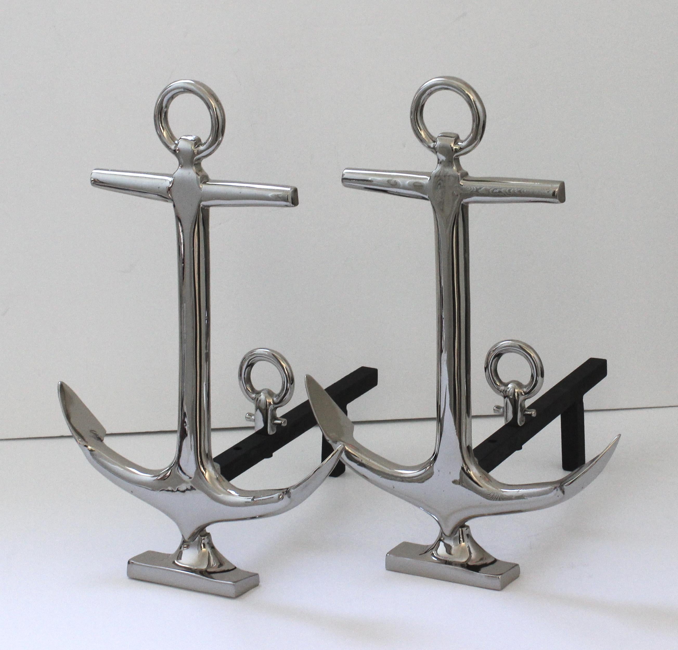 Set of Nickel Plated Anchor Andirons For Sale 3