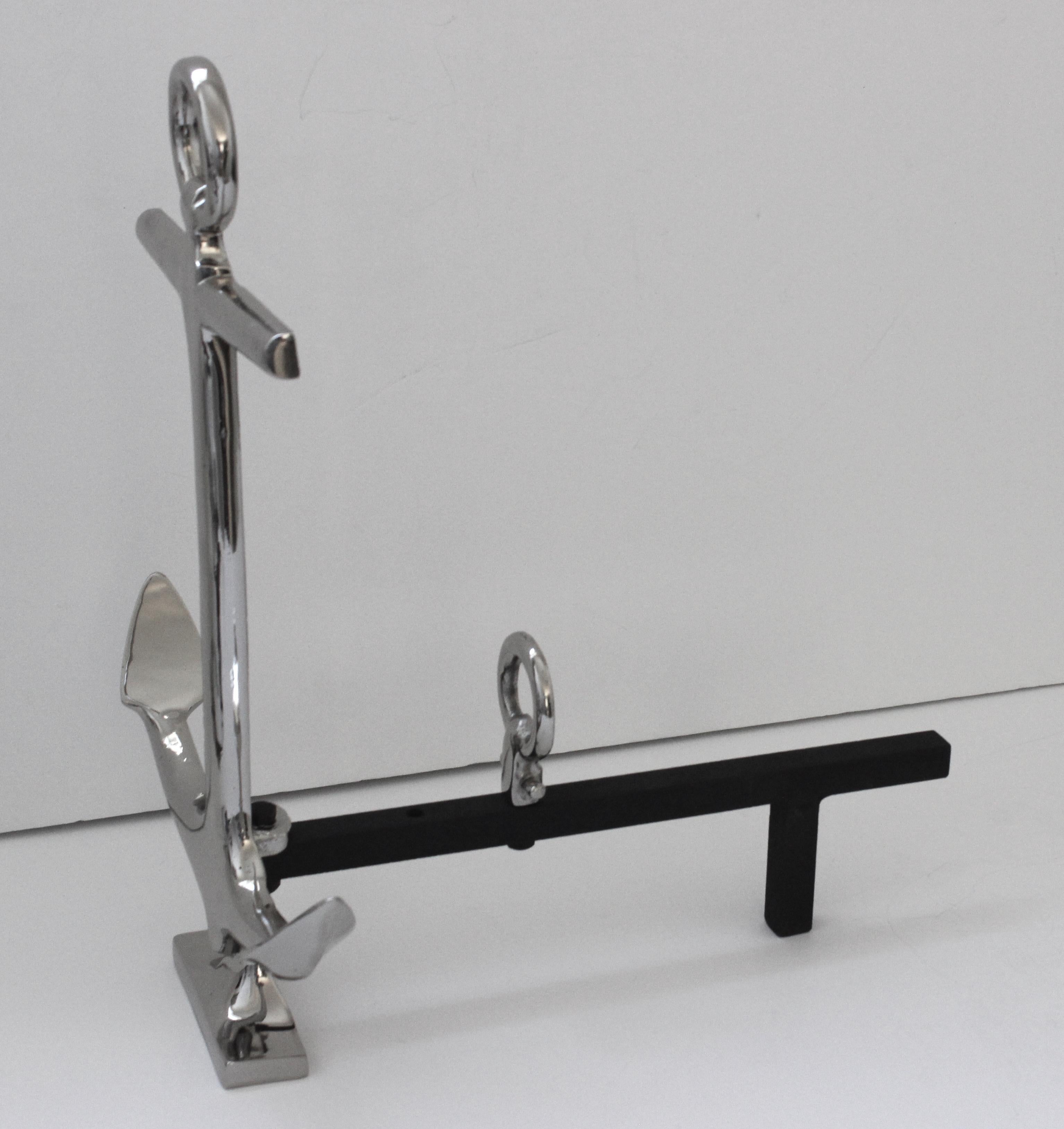 20th Century Set of Nickel Plated Anchor Andirons For Sale