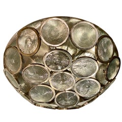 Set of Nickel-Plated Light Fixtures with Glass Insets, Sold Individually