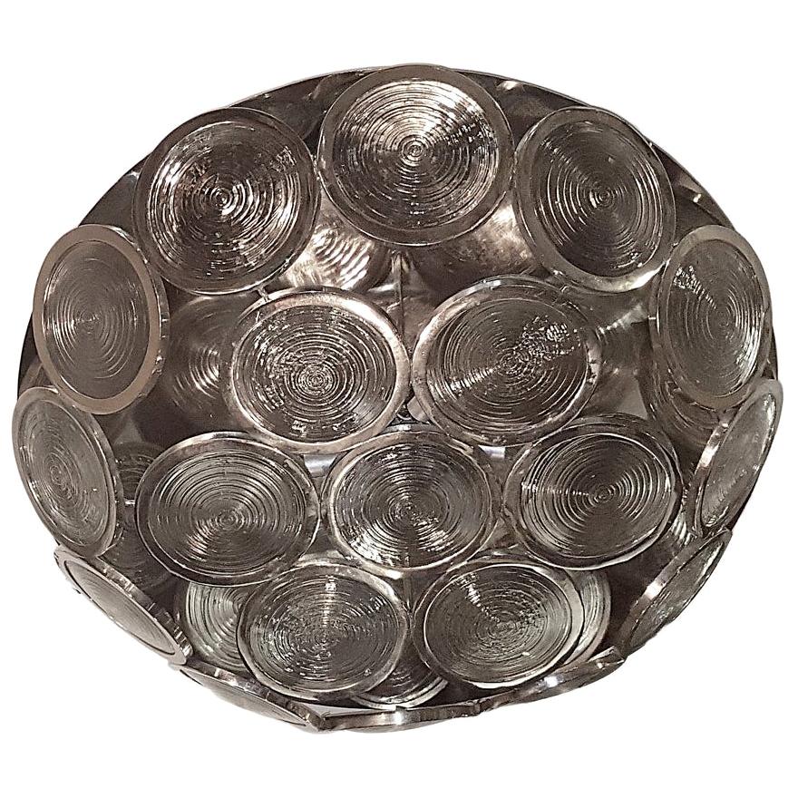 Set of Nickel-Plated Light Fixtures with Glass Insets, Sold Individually For Sale
