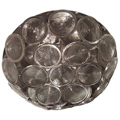 Set of Nickel-Plated Light Fixtures with Glass Insets, Sold Individually