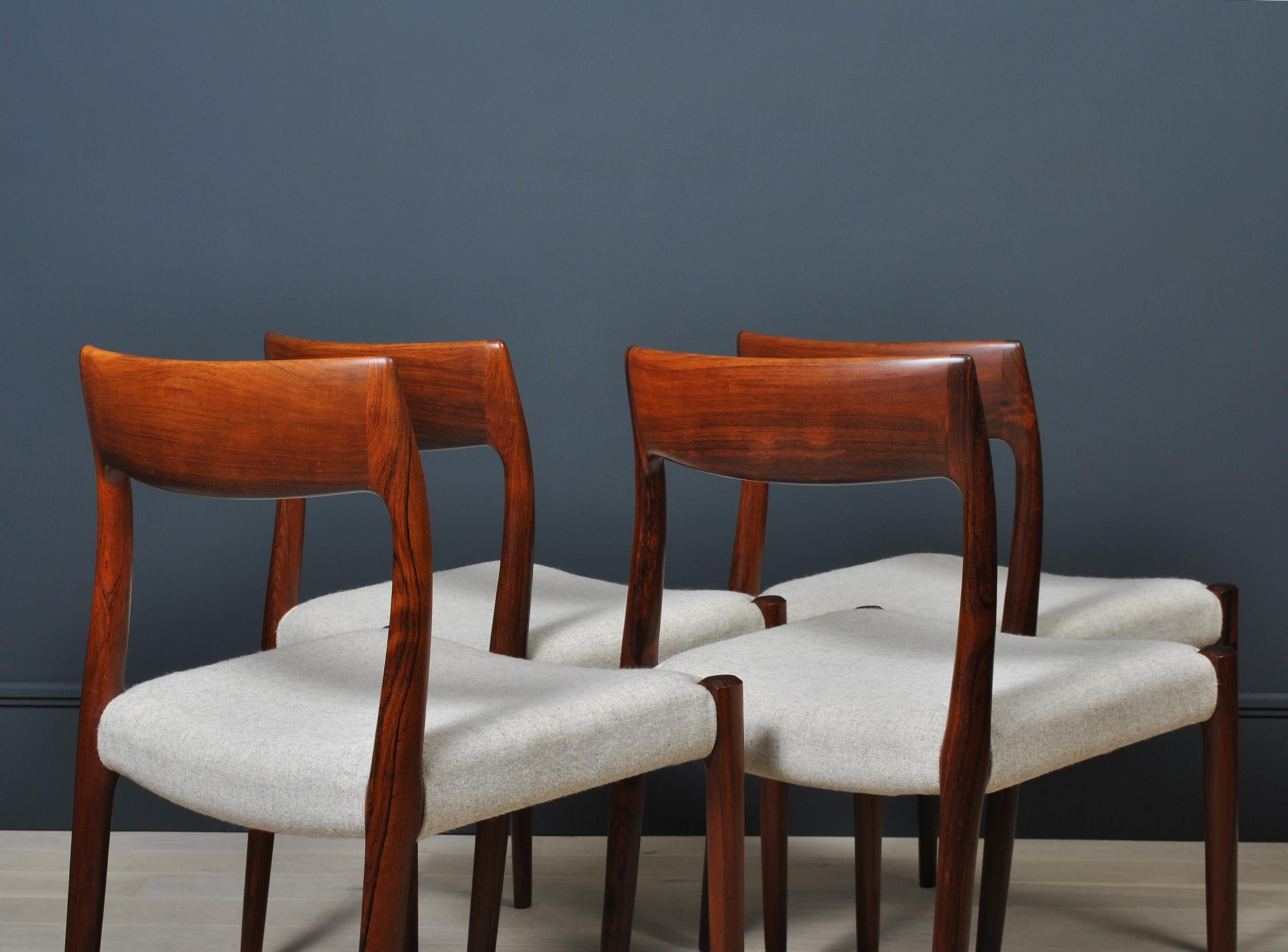 Scandinavian Modern Set of Niels O. Moller Rosewood Dining Chairs, Model 77