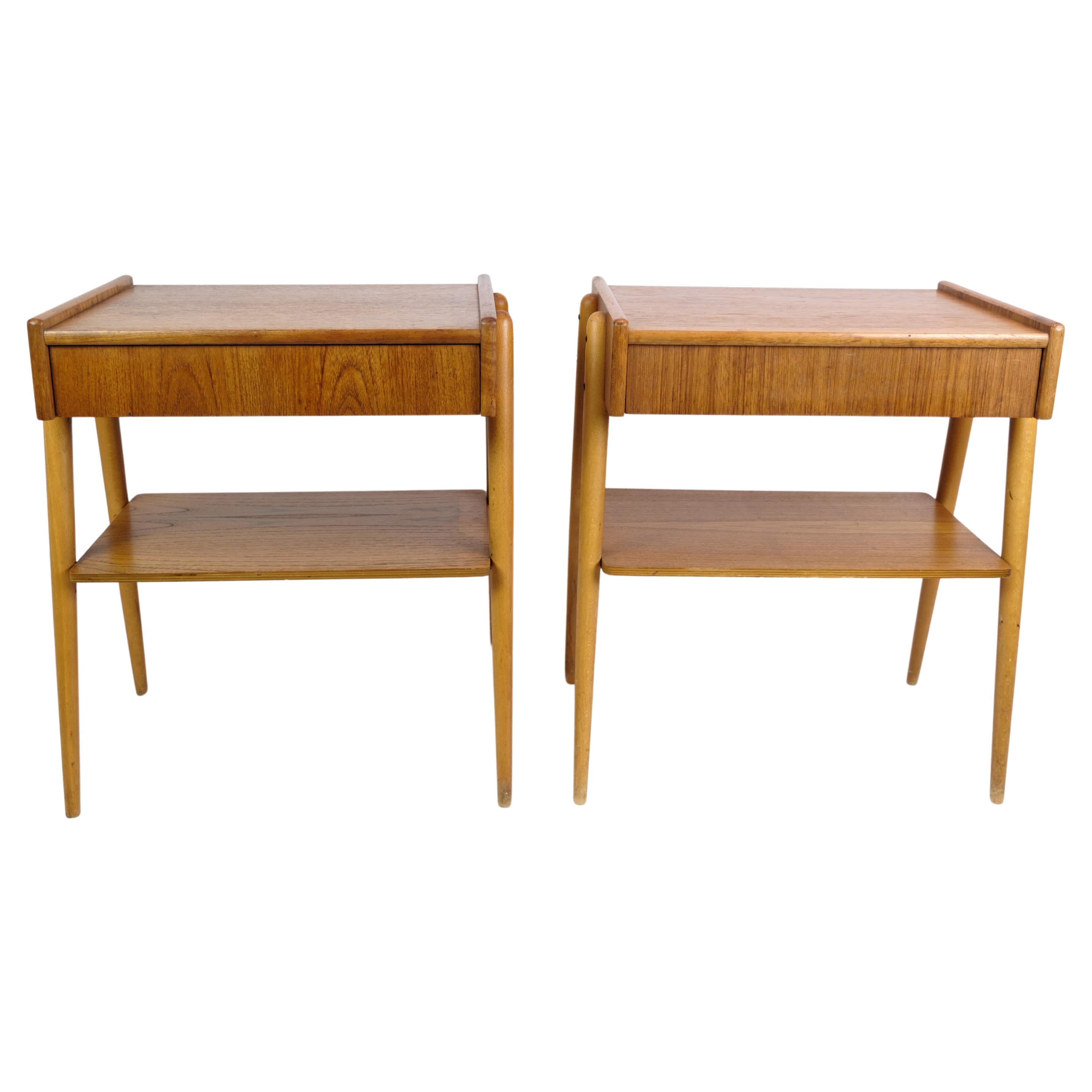 Set of Nightstands In Teak, By AB Carlström & Co Furniture Factory From 1950s For Sale