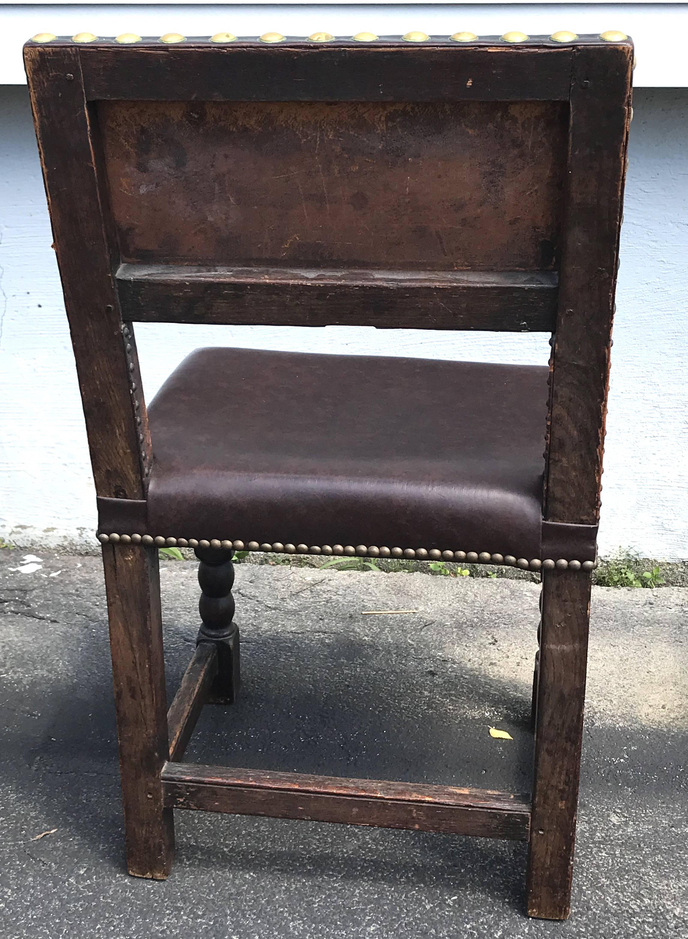 Hand-Carved Set of Nine 17th or 18th Century Continental Dining Chairs with Leather Backs