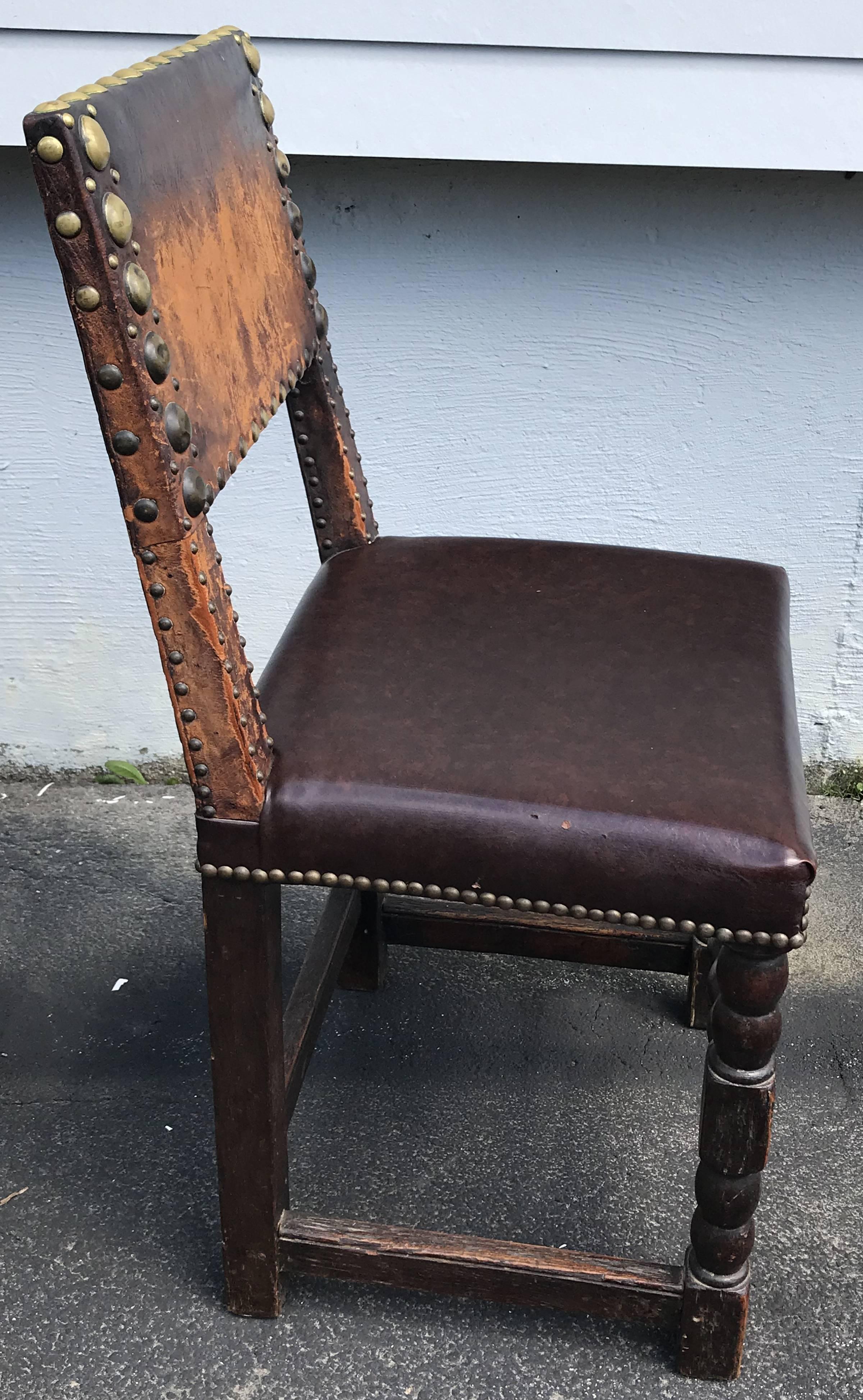 Set of Nine 17th or 18th Century Continental Dining Chairs with Leather Backs In Good Condition In Milford, NH