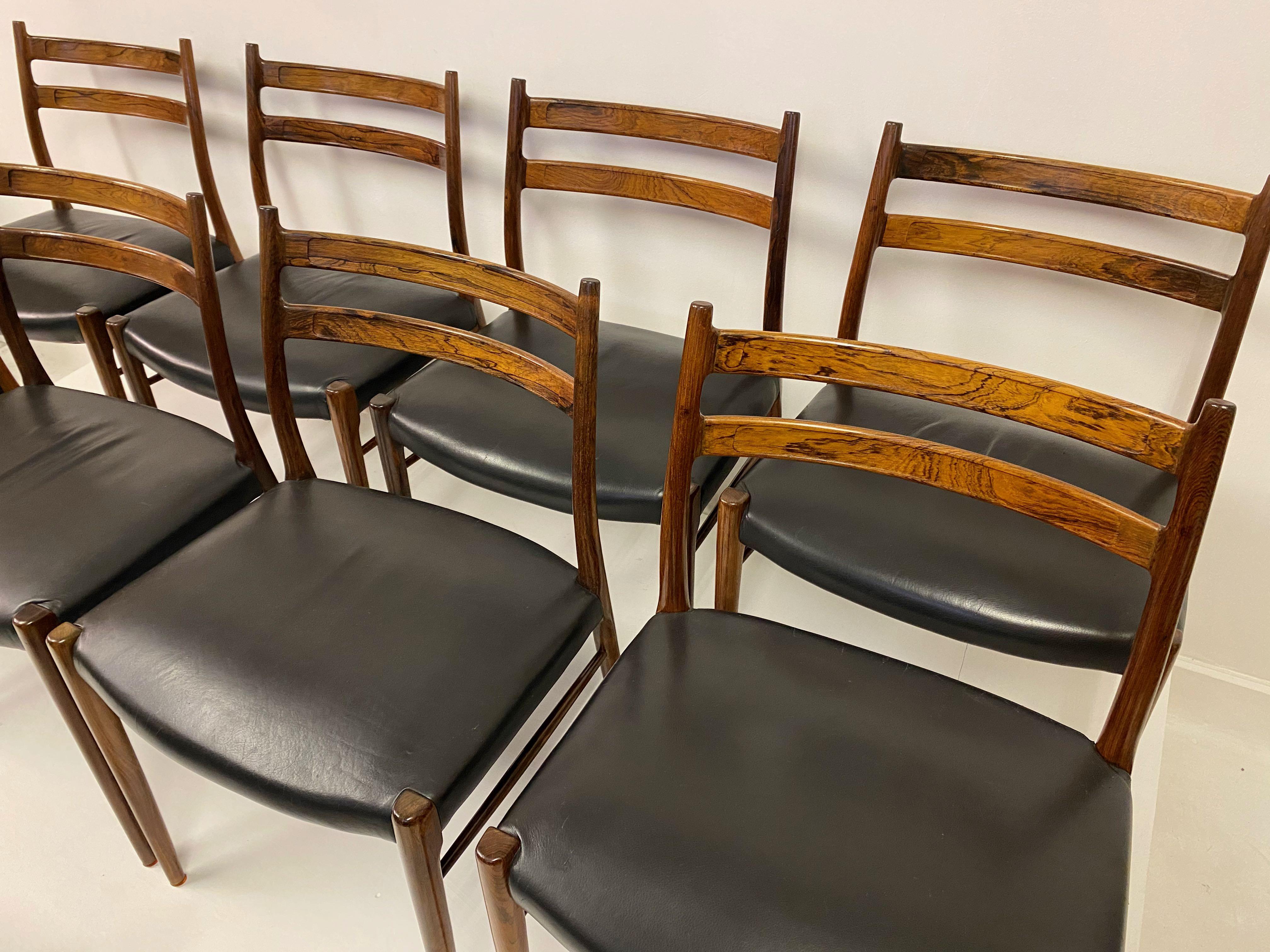Leather Set of Nine 1960s Danish Rosewood Dining Chairs by Glyngøre Stolefabrik