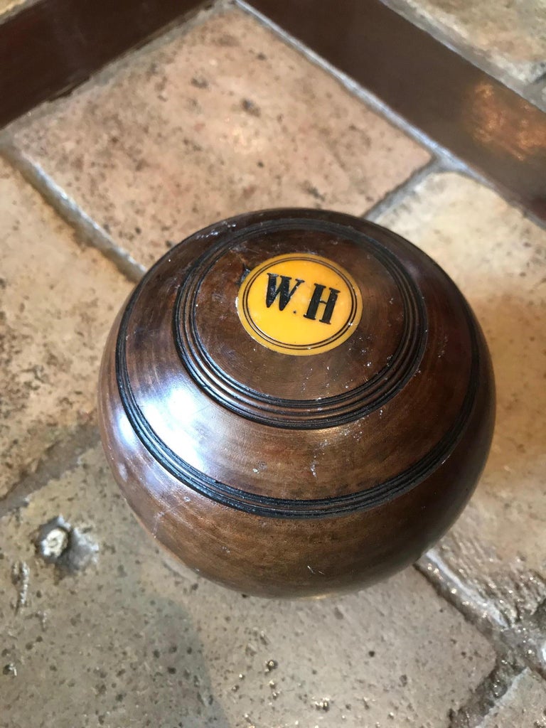 Set of Nine Scottish Wooden Carpet Lawn Bowling Balls Antiques LA and