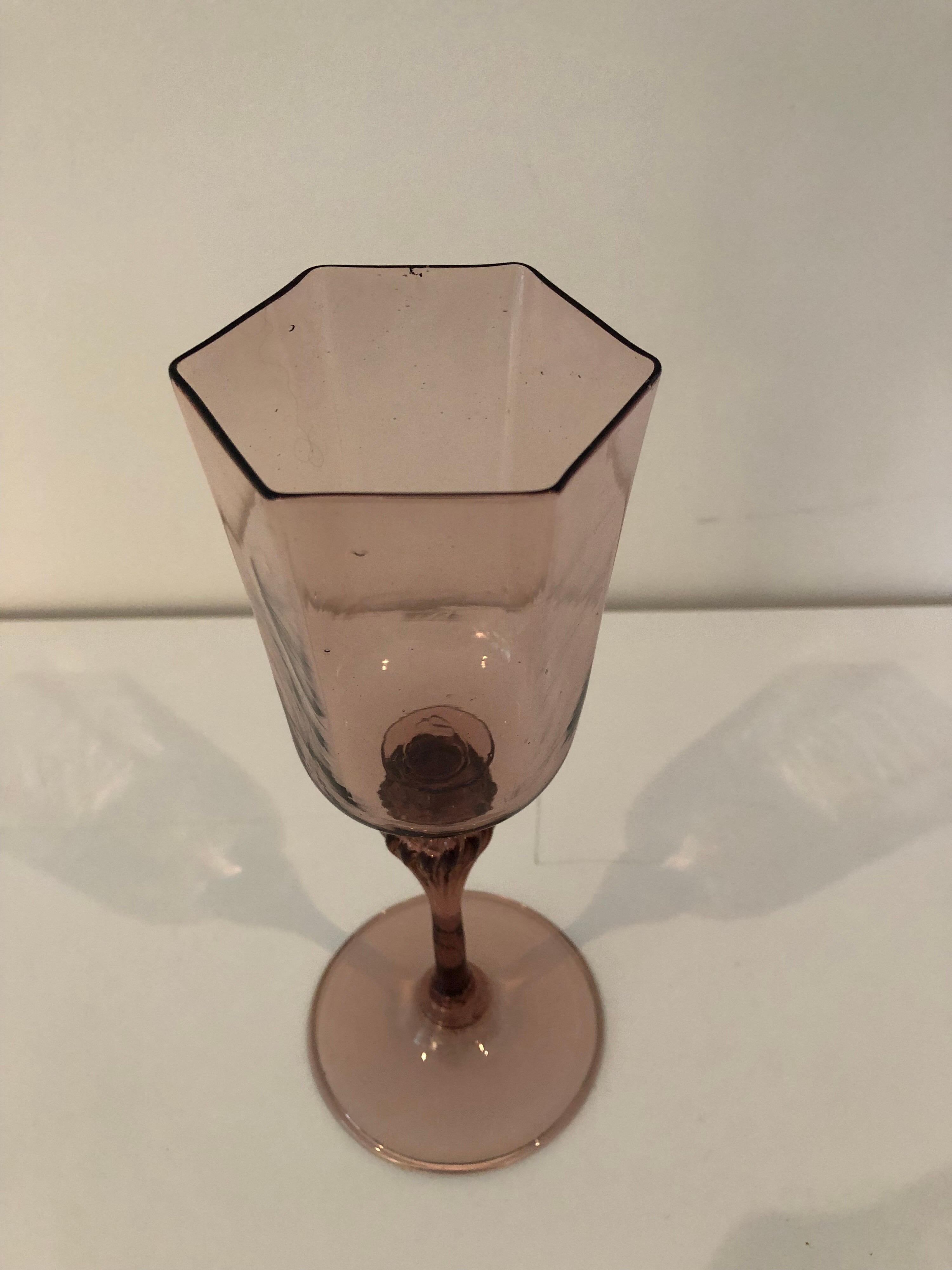 Italian Set of Nine Amber Venetian Glass Water Goblets