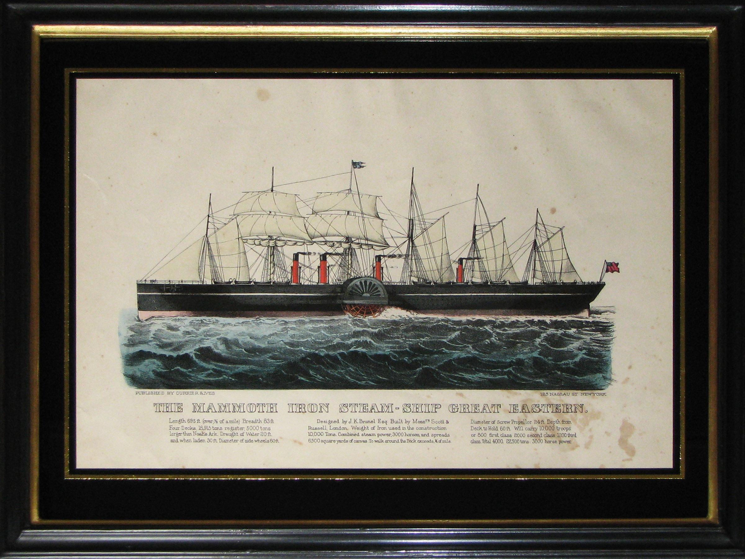 Set of Nine American Steamship Prints by Currier and Ives Including New York In Fair Condition For Sale In London, GB