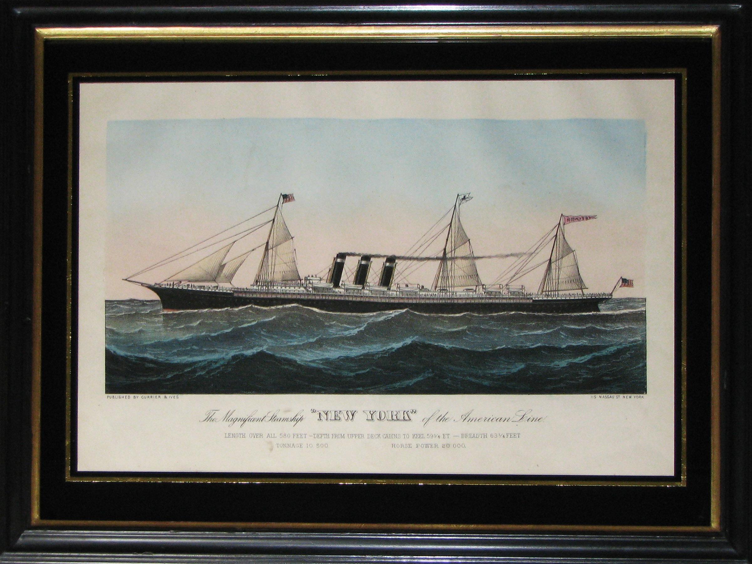Set of Nine American Steamship Prints by Currier and Ives Including New York For Sale 1