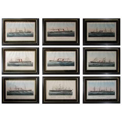 Set of Nine American Steamship Prints by Currier and Ives Including New York