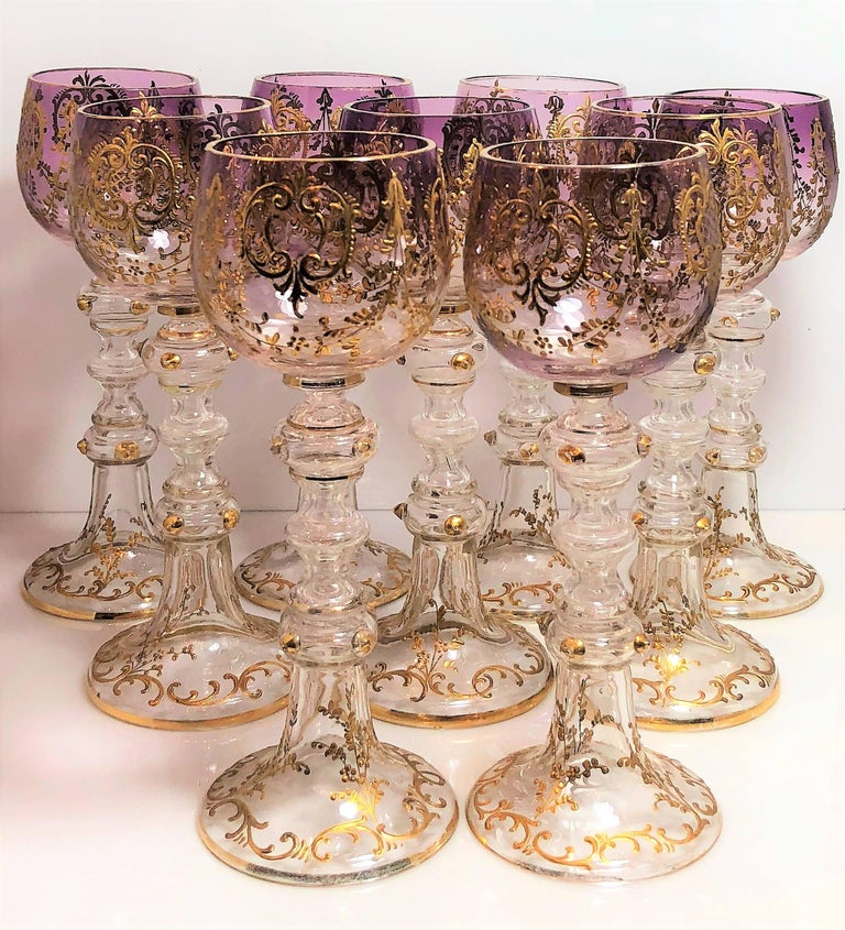 Set of Nine Antique Crystal Wine Glasses, circa 1920s at 1stDibs