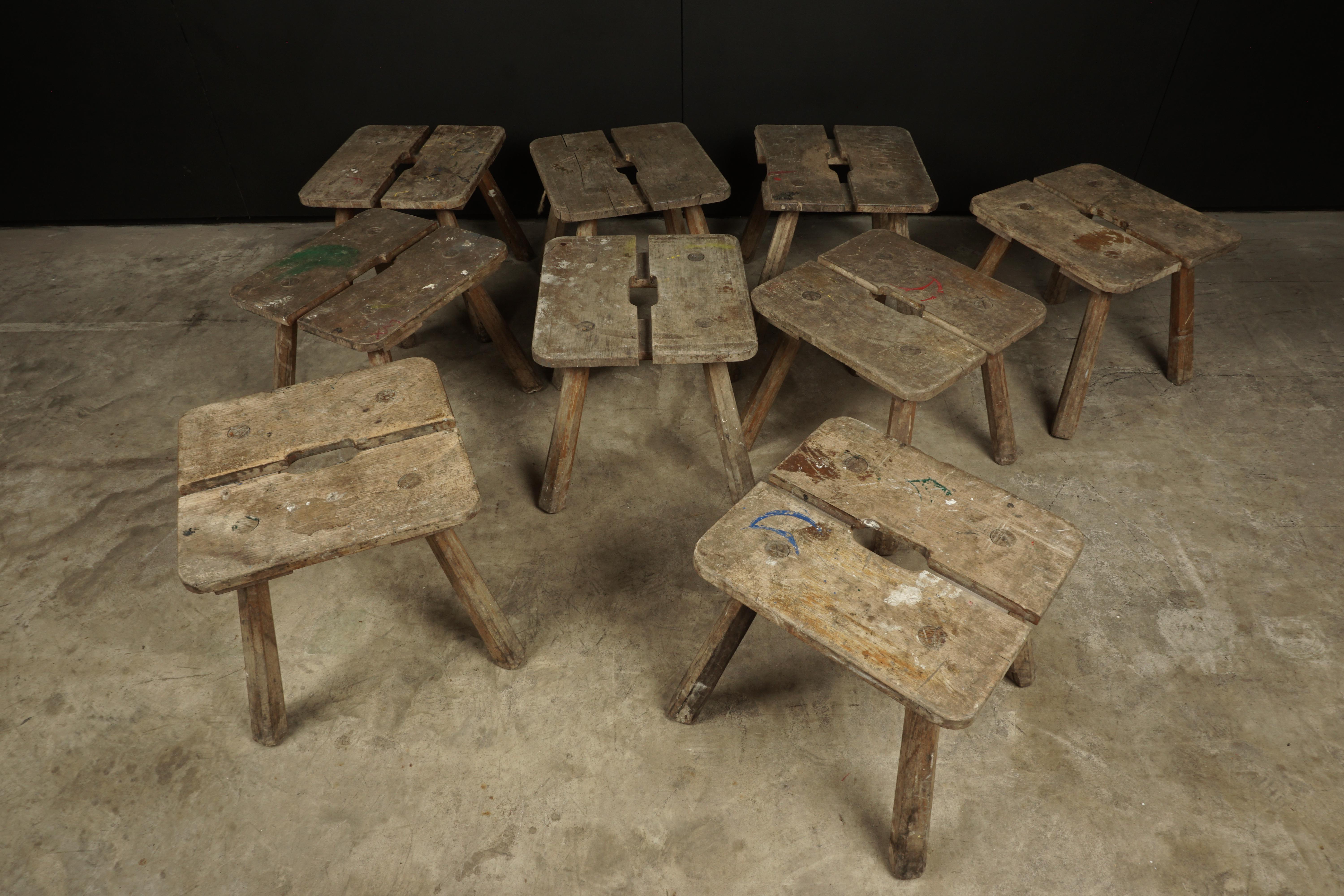 European Set of Nine Artists Stools from France, circa 1960