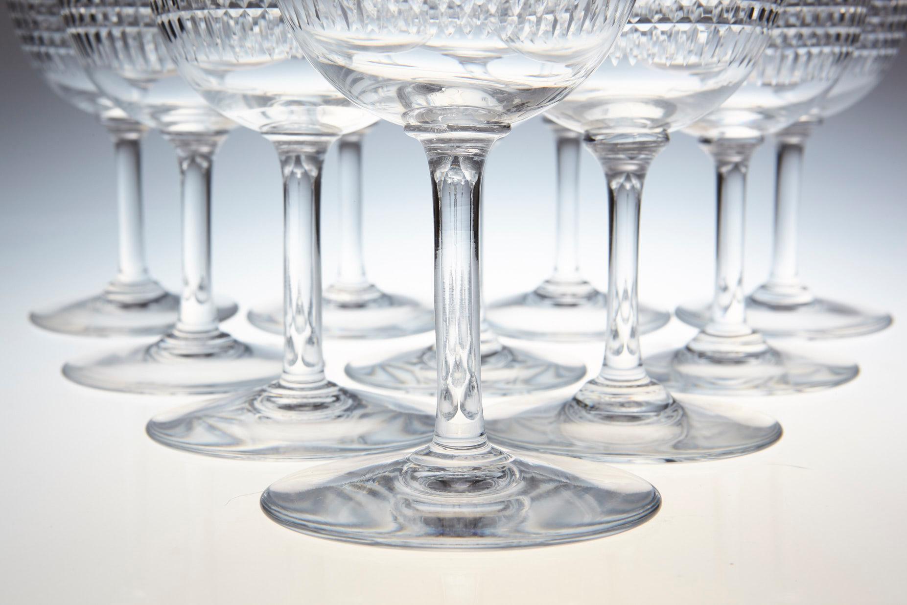 20th Century Set of Nine Baccarat Crystal 'Nancy' Pattern White Wine Glasses, circa 1950s