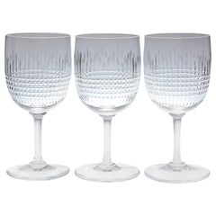 Set of Nine Baccarat Crystal 'Nancy' Pattern White Wine Glasses, circa 1950s