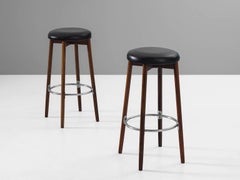 Set of Nine Bar Stools in Leather and Teak for Adrianna