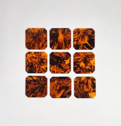 Set of Nine Barware Coasters in Tortoiseshell Effect Lucite, Italy 1970s