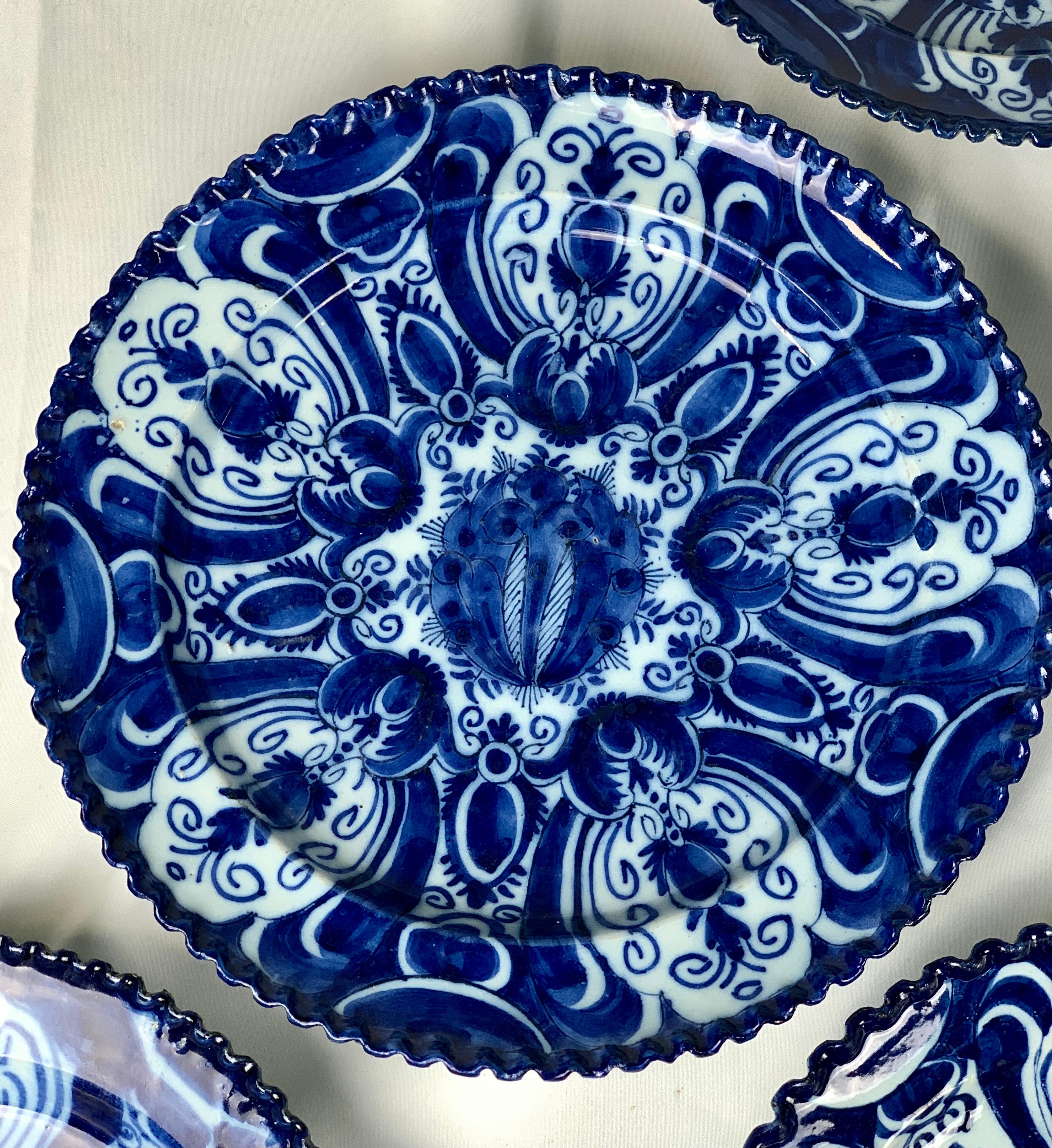 Set of Nine Blue and White Dishes Dutch Delft Hand-Painted 18th Century C-1770 3