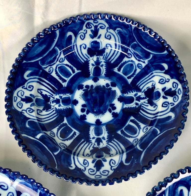 Set of Nine Blue and White Dishes Dutch Delft Hand-Painted 18th Century C-1770 4