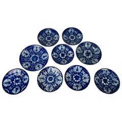 Set of Nine Blue and White Dishes Dutch Delft Hand-Painted 18th Century C-1770