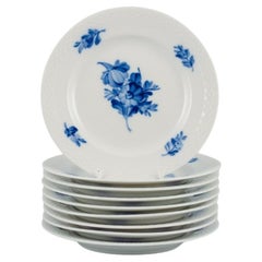 Vintage Set of Nine Blue Flower Braided Cake Plates from Royal Copenhagen