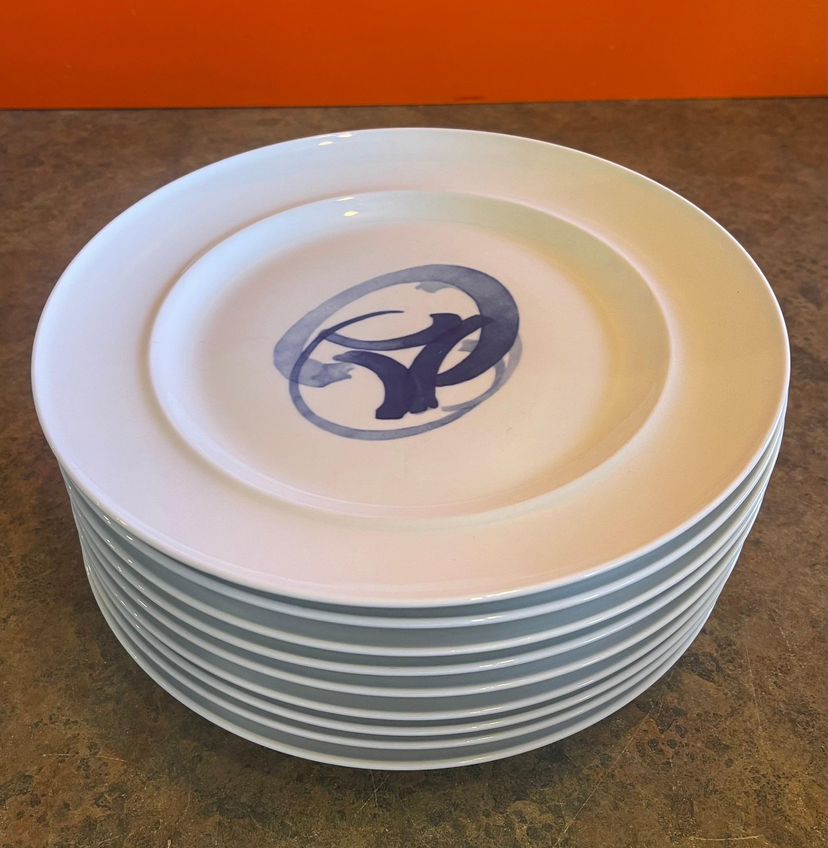 Danish Set of Nine Blue Koppel Porcelain Dinner Plates by Bing & Grondahl For Sale