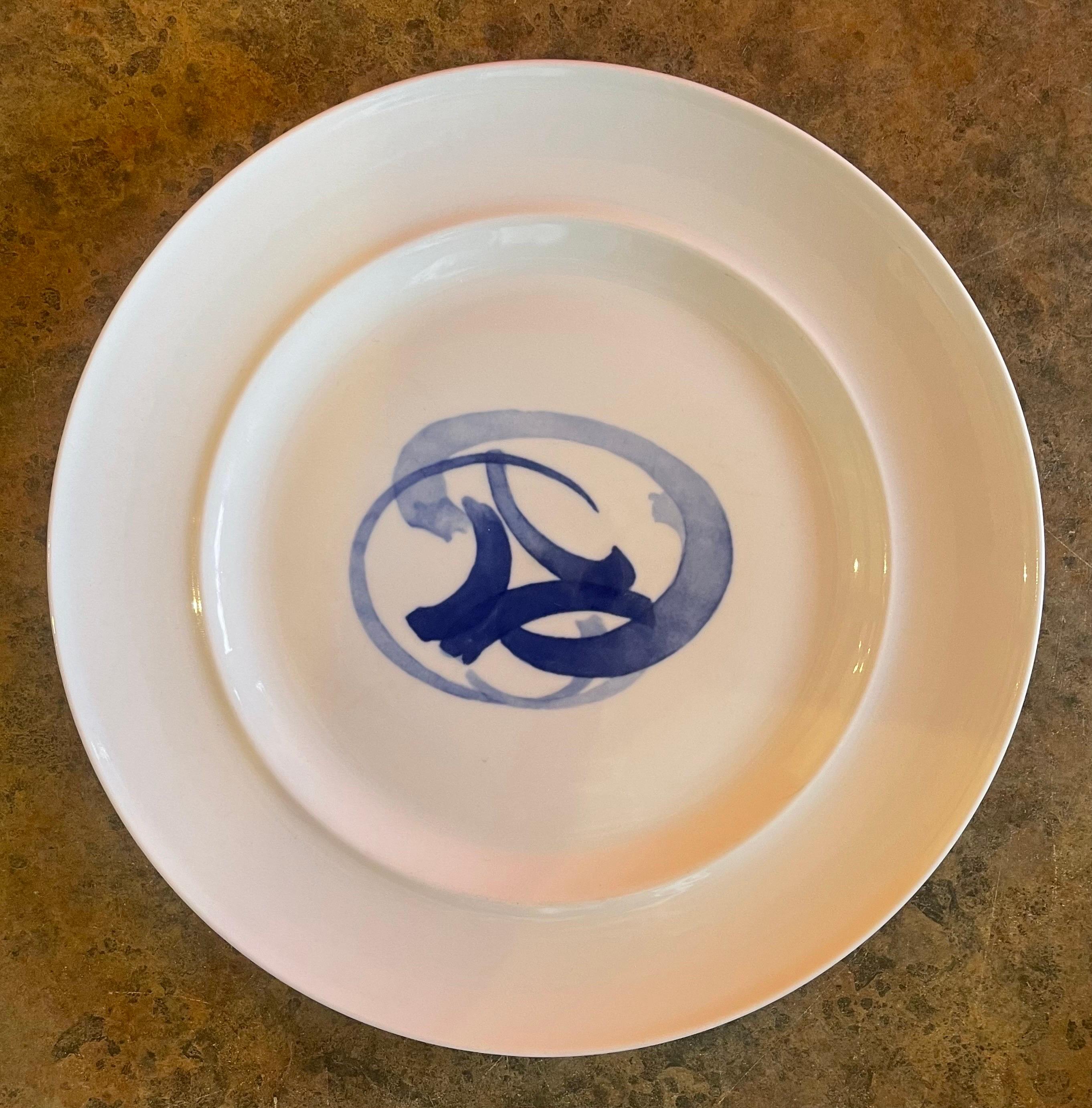 Set of Nine Blue Koppel Porcelain Dinner Plates by Bing & Grondahl In Good Condition For Sale In San Diego, CA