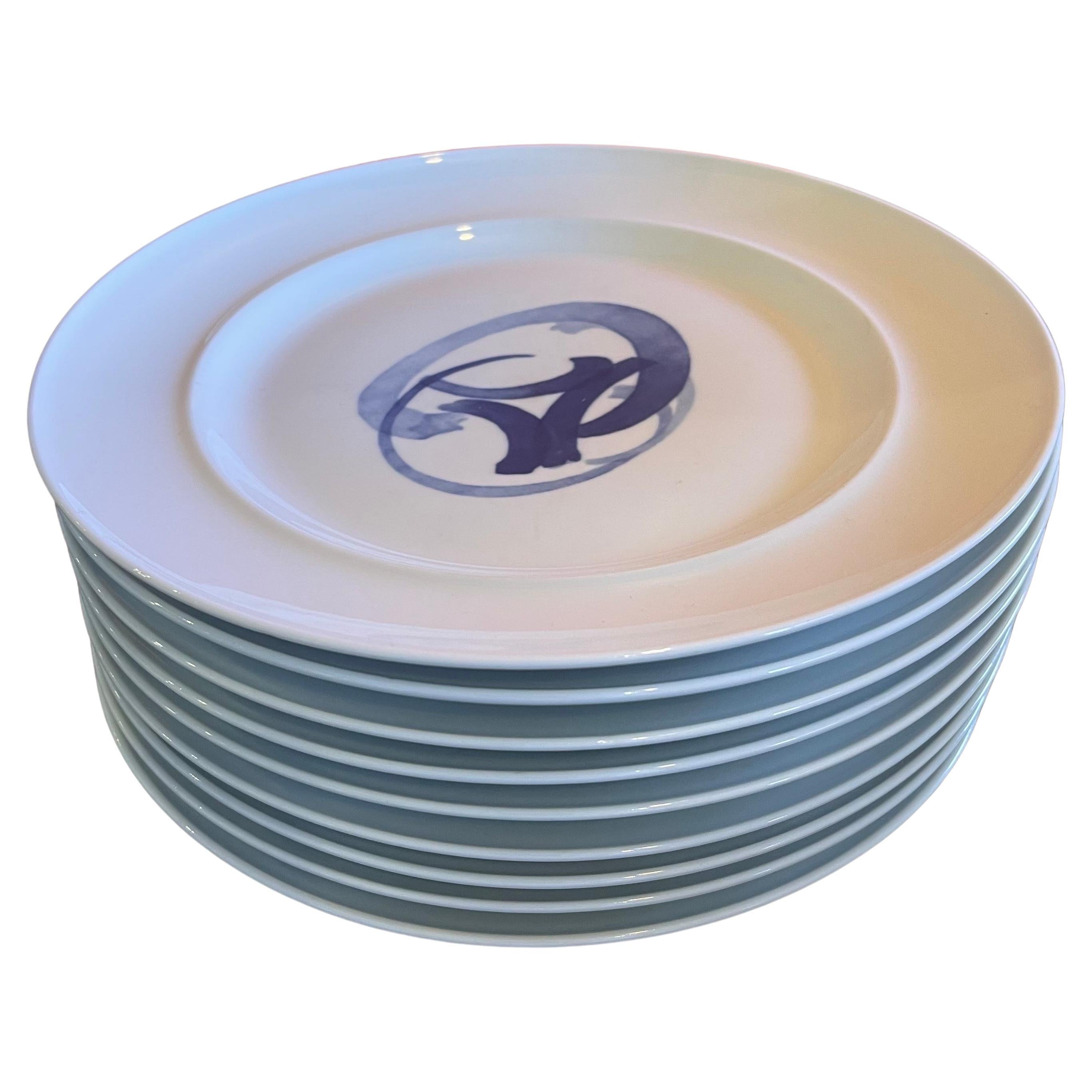 Set of Nine Blue Koppel Porcelain Dinner Plates by Bing & Grondahl For Sale 2
