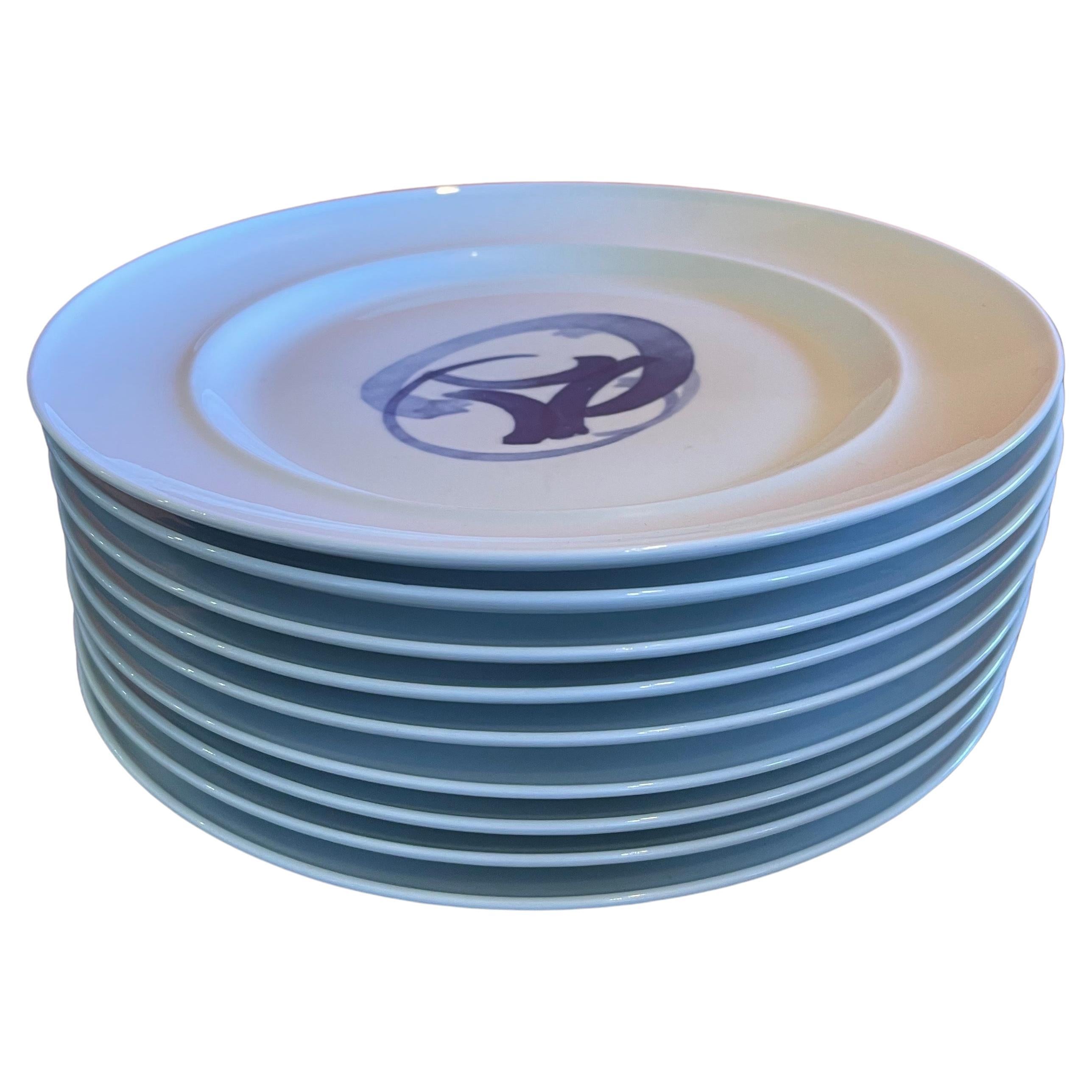 Set of Nine Blue Koppel Porcelain Dinner Plates by Bing & Grondahl For Sale