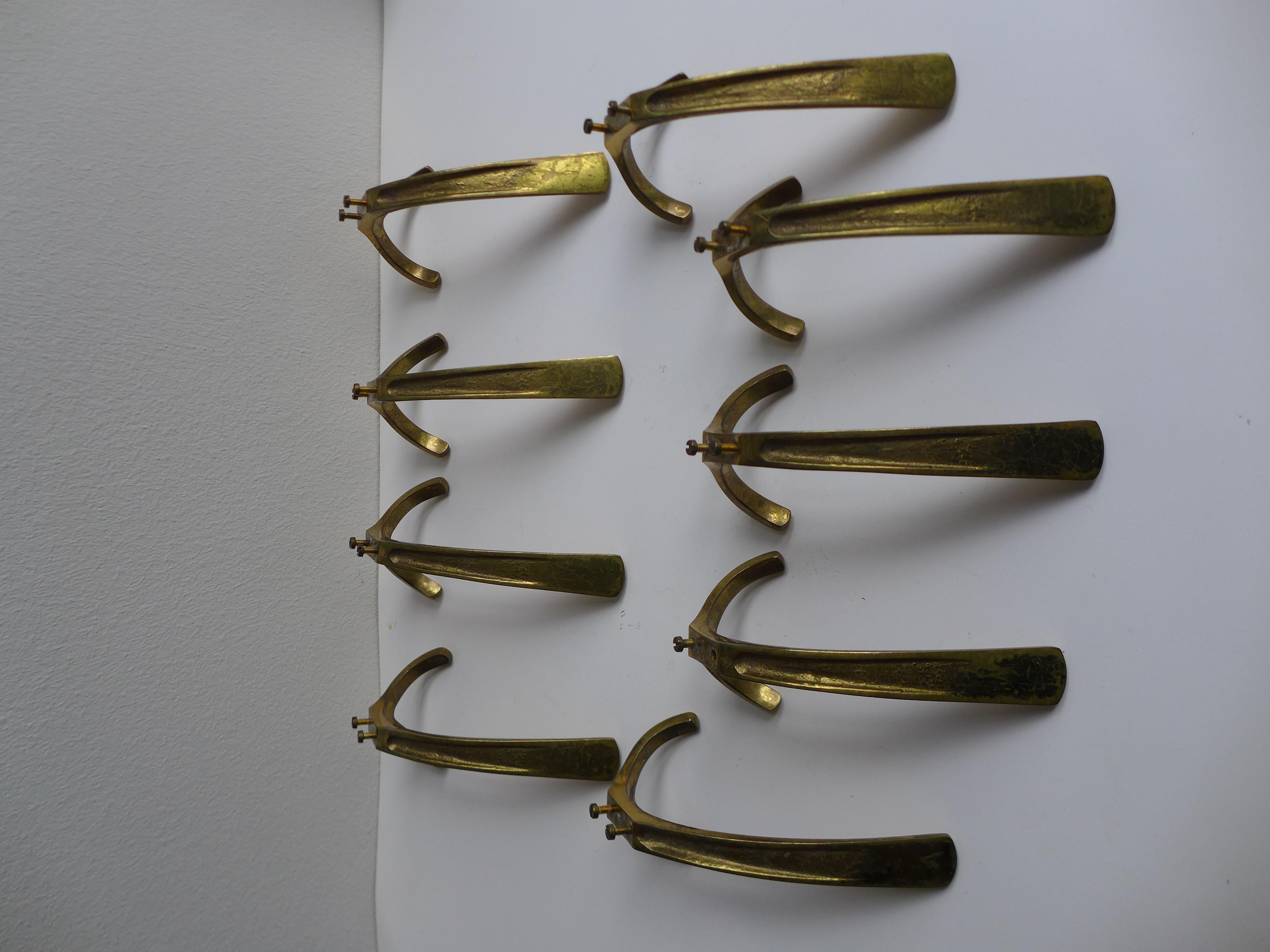 International Style Set of Nine Brass Wall Hooks by Herta Baller, Austria, 1960s in vendita