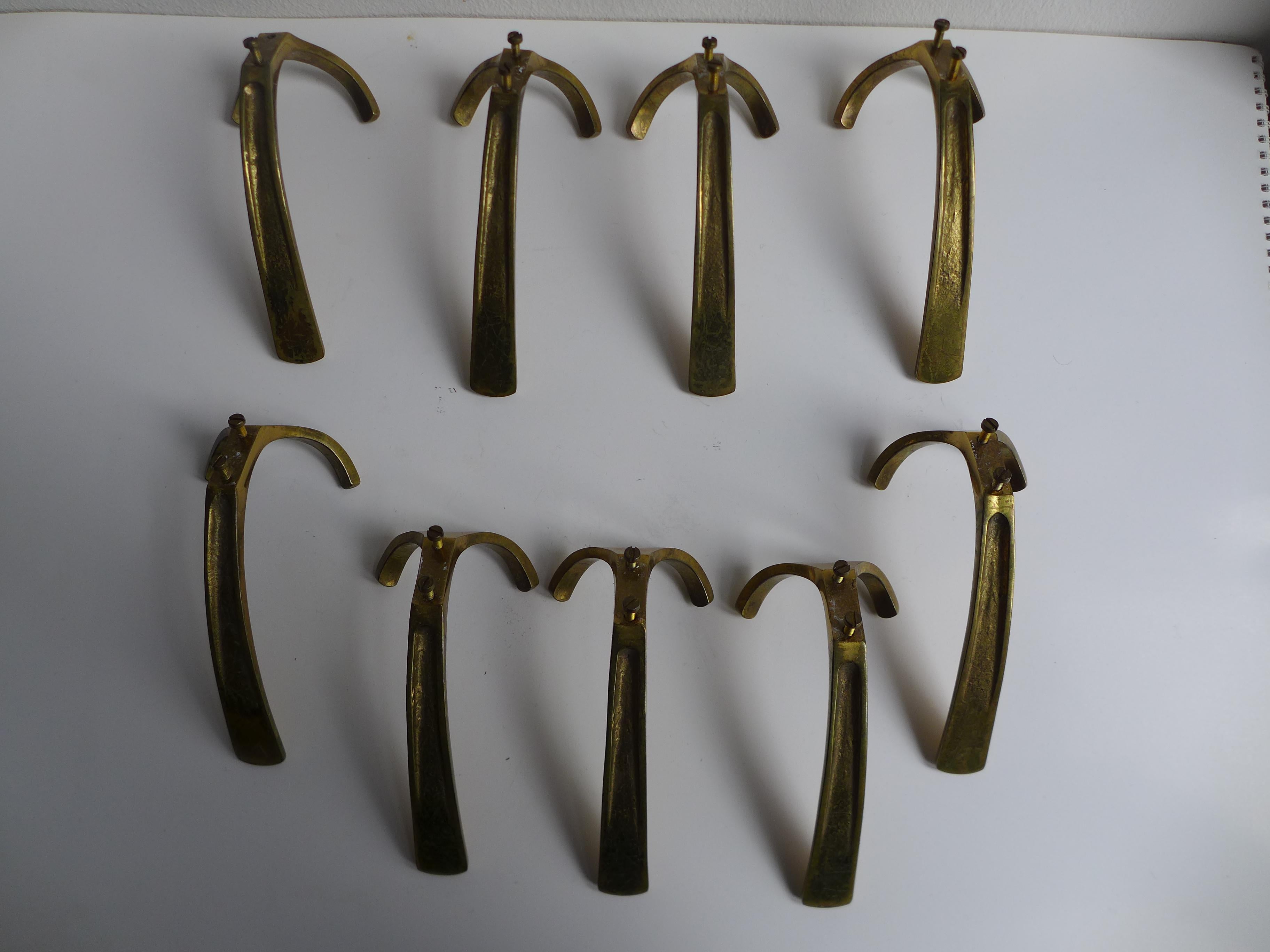 Austriaco Set of Nine Brass Wall Hooks by Herta Baller, Austria, 1960s in vendita