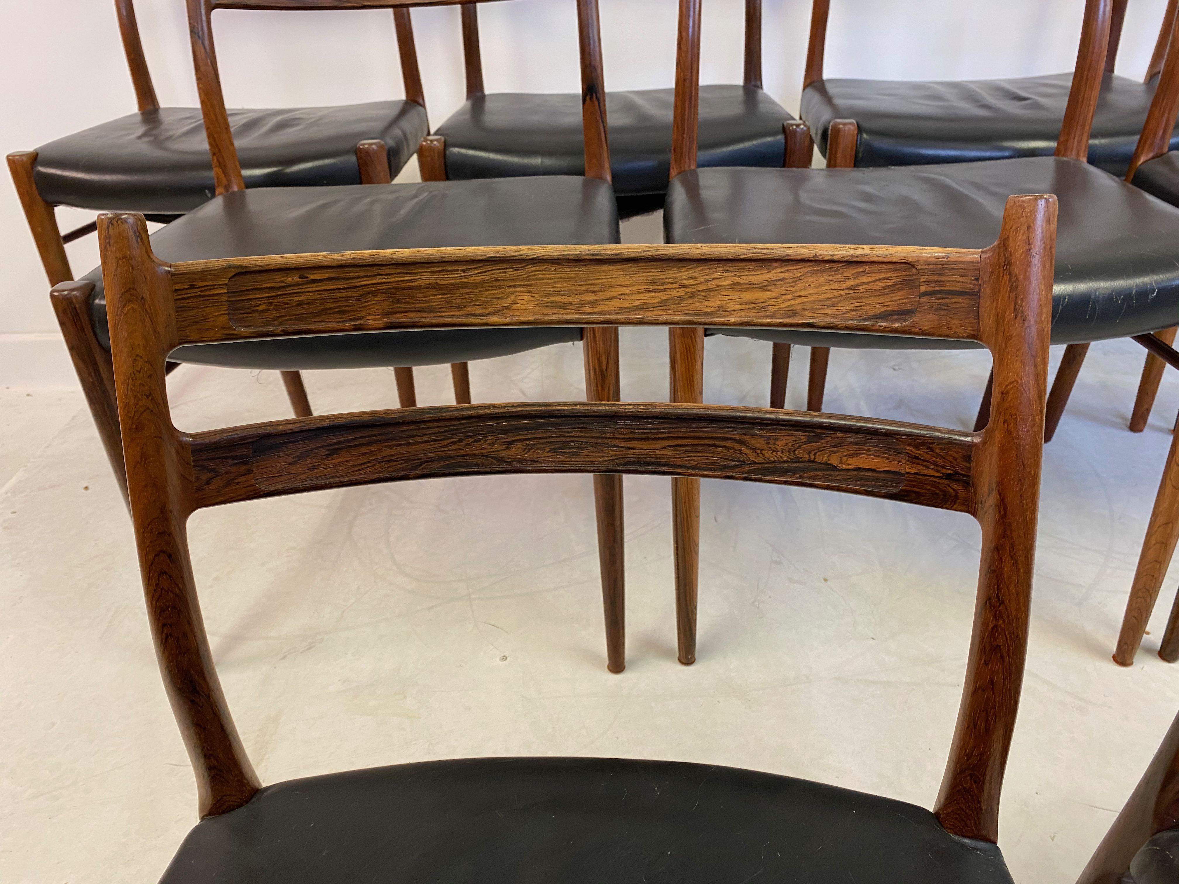 Mid-Century Modern Set of Nine Brazilian Rosewood Dining Chairs by Glyngøre Stolefabrik