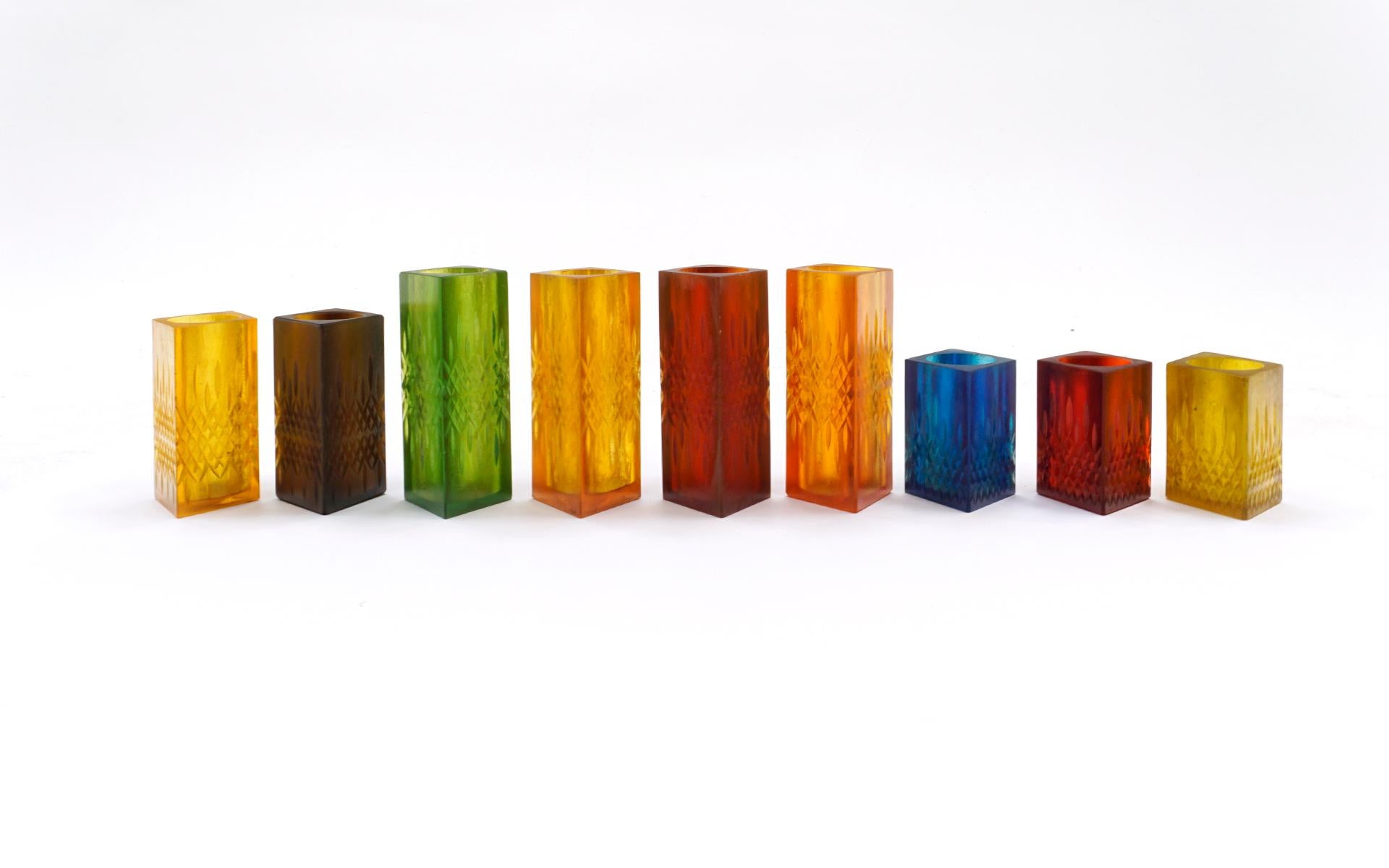 Mid-Century Modern Set of Nine Candleholder / Vases by Sascha Brastoff, Multi-Color Resin, Signed