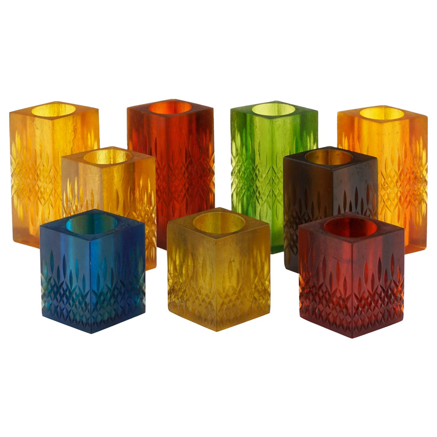 Set of Nine Candleholder / Vases by Sascha Brastoff, Multi-Color Resin, Signed