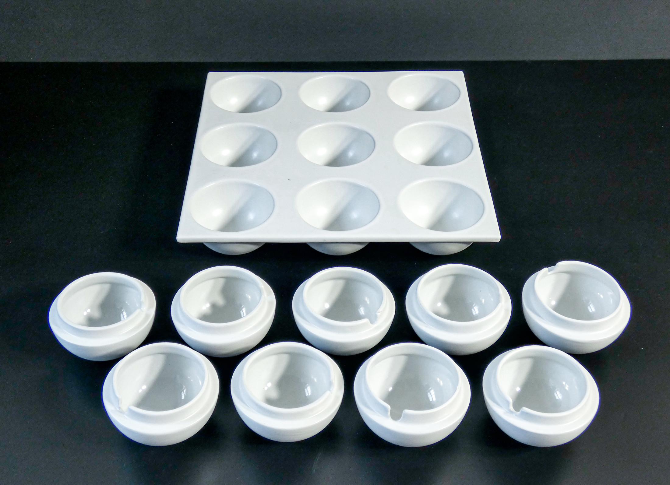 Late 20th Century Set of Nine Ceramic Ashtrays on Tray. Design Ambrogio Pozzi for C. Franco Pozzi
