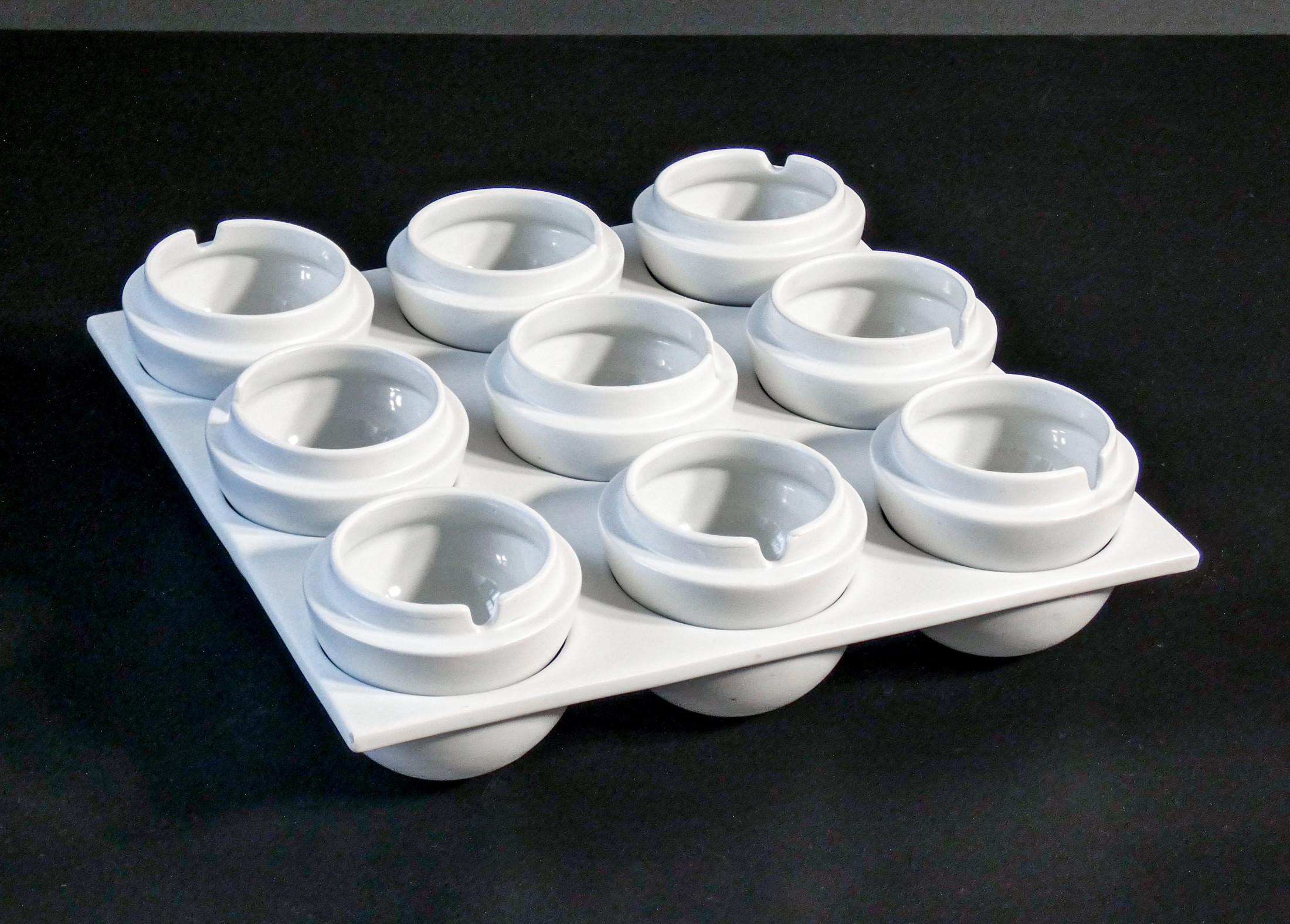 Set of Nine Ceramic Ashtrays on Tray. Design Ambrogio Pozzi for C. Franco Pozzi 1