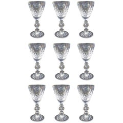 Set of Nine Cut-Glass English Jacobean Style Wine Glasses