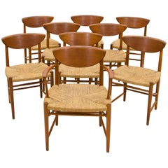 Set of Nine Danish Teak Dining Chairs by Peter Hvidt