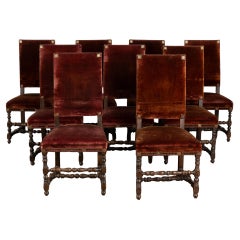 Set of Nine Dining Chairs with Crushed Velvet Upholstery, Denmark circa 1890