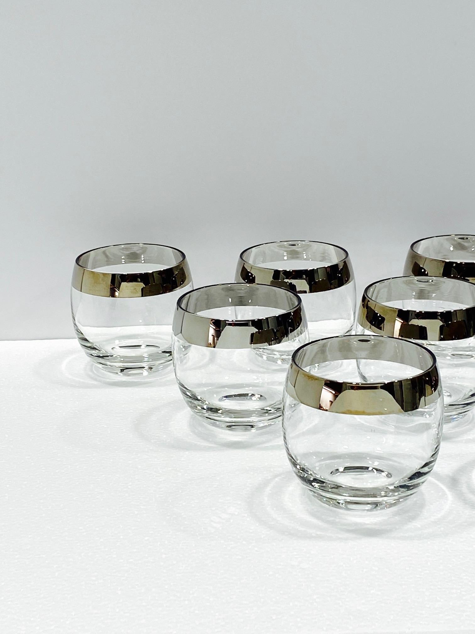 Set of Nine Dorothy Thorpe Round Barware Glasses with Silver Overlay, c. 1960's 2