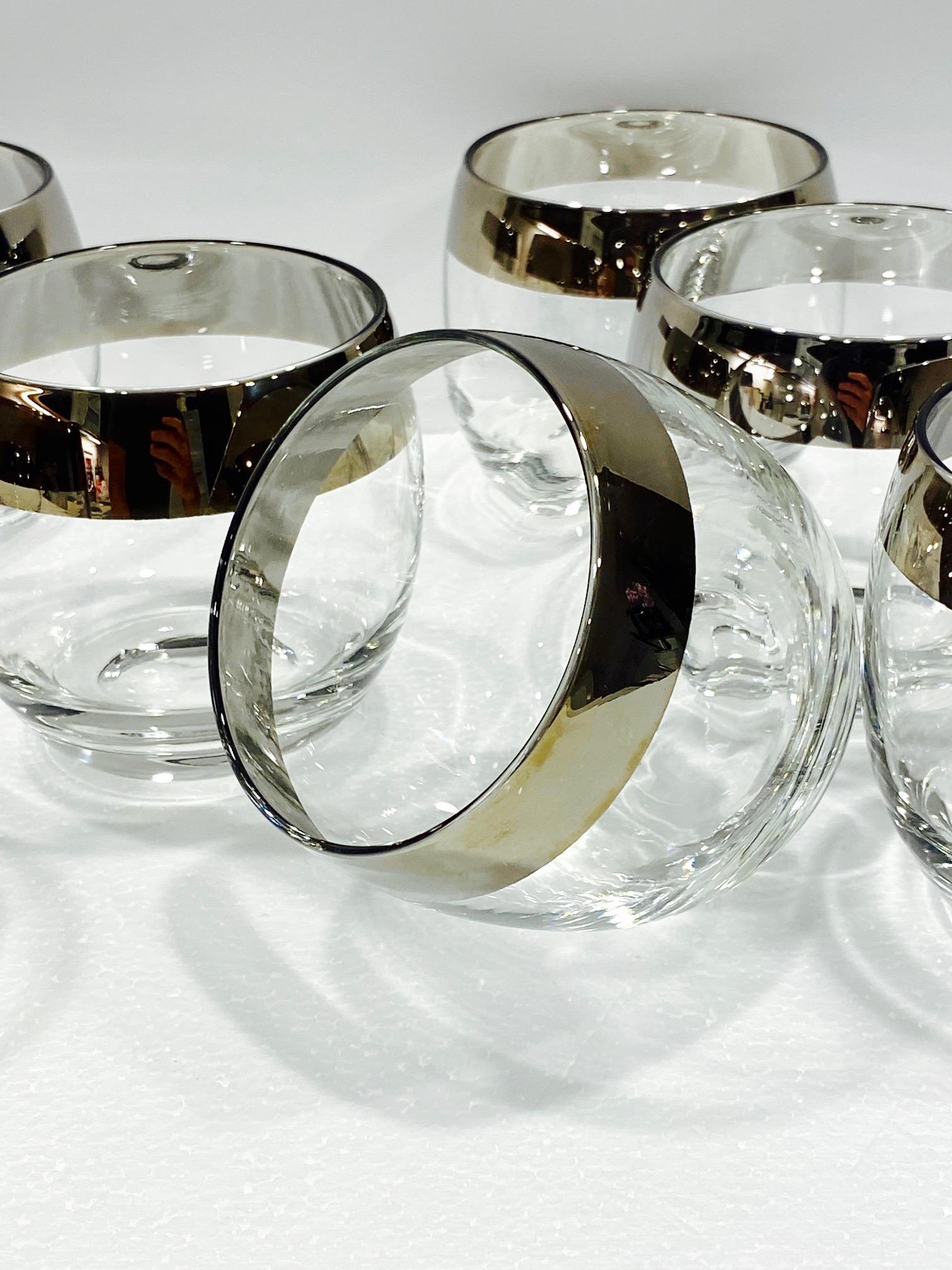 Set of Nine Dorothy Thorpe Round Barware Glasses with Silver Overlay, c. 1960's 3