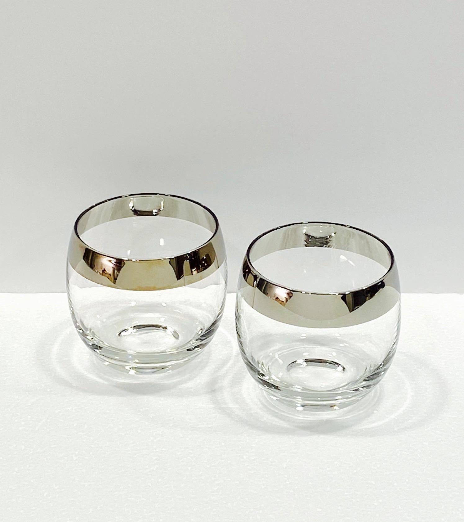 Set of Nine Dorothy Thorpe Round Barware Glasses with Silver Overlay, c. 1960's 4