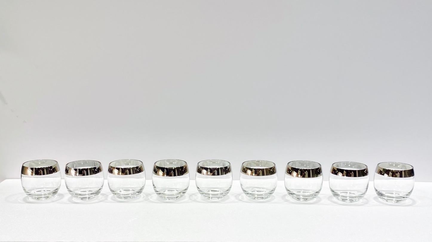 Set of Nine Dorothy Thorpe Round Barware Glasses with Silver Overlay, c. 1960's 5