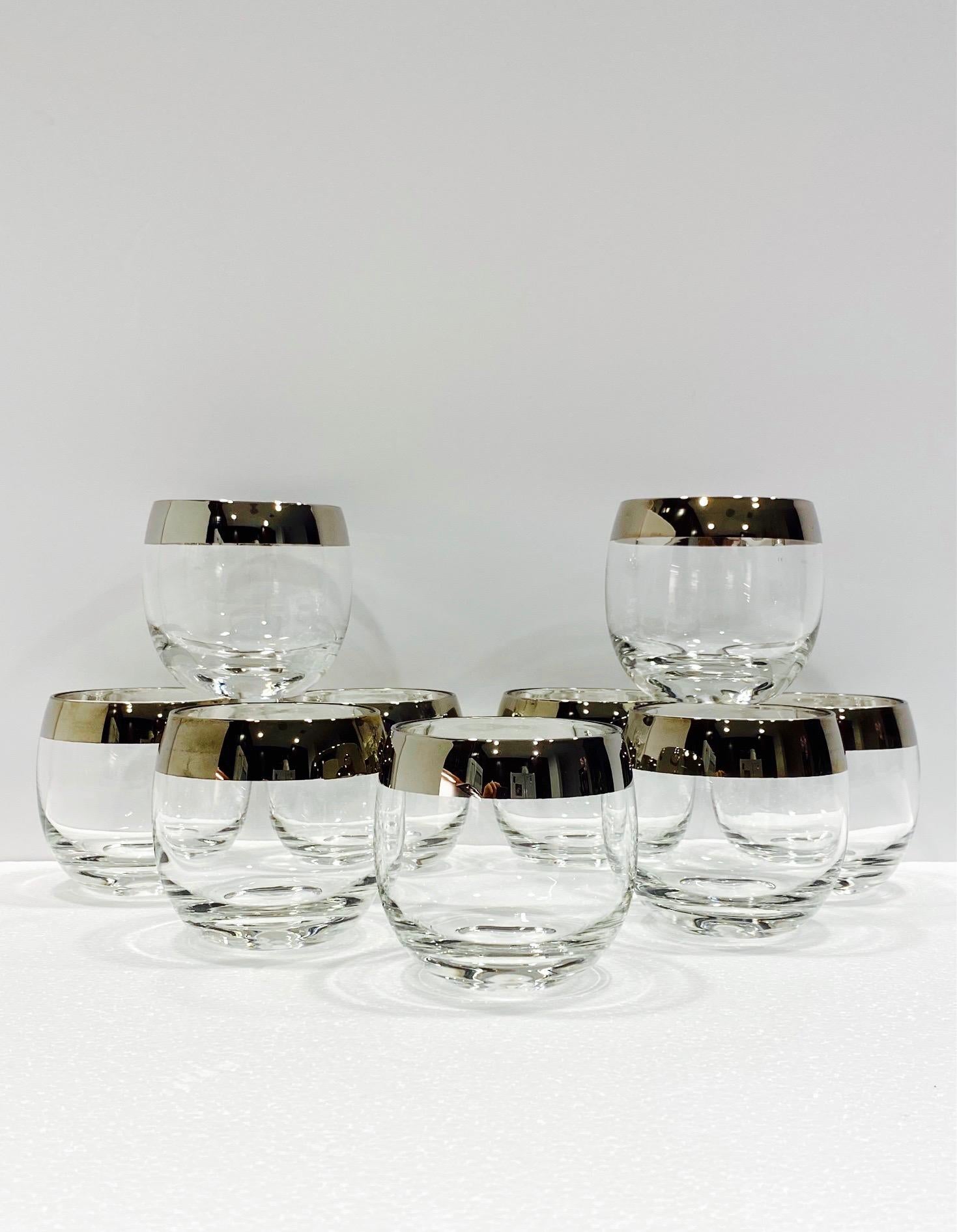 Mid-20th Century Set of Nine Dorothy Thorpe Round Barware Glasses with Silver Overlay, c. 1960's
