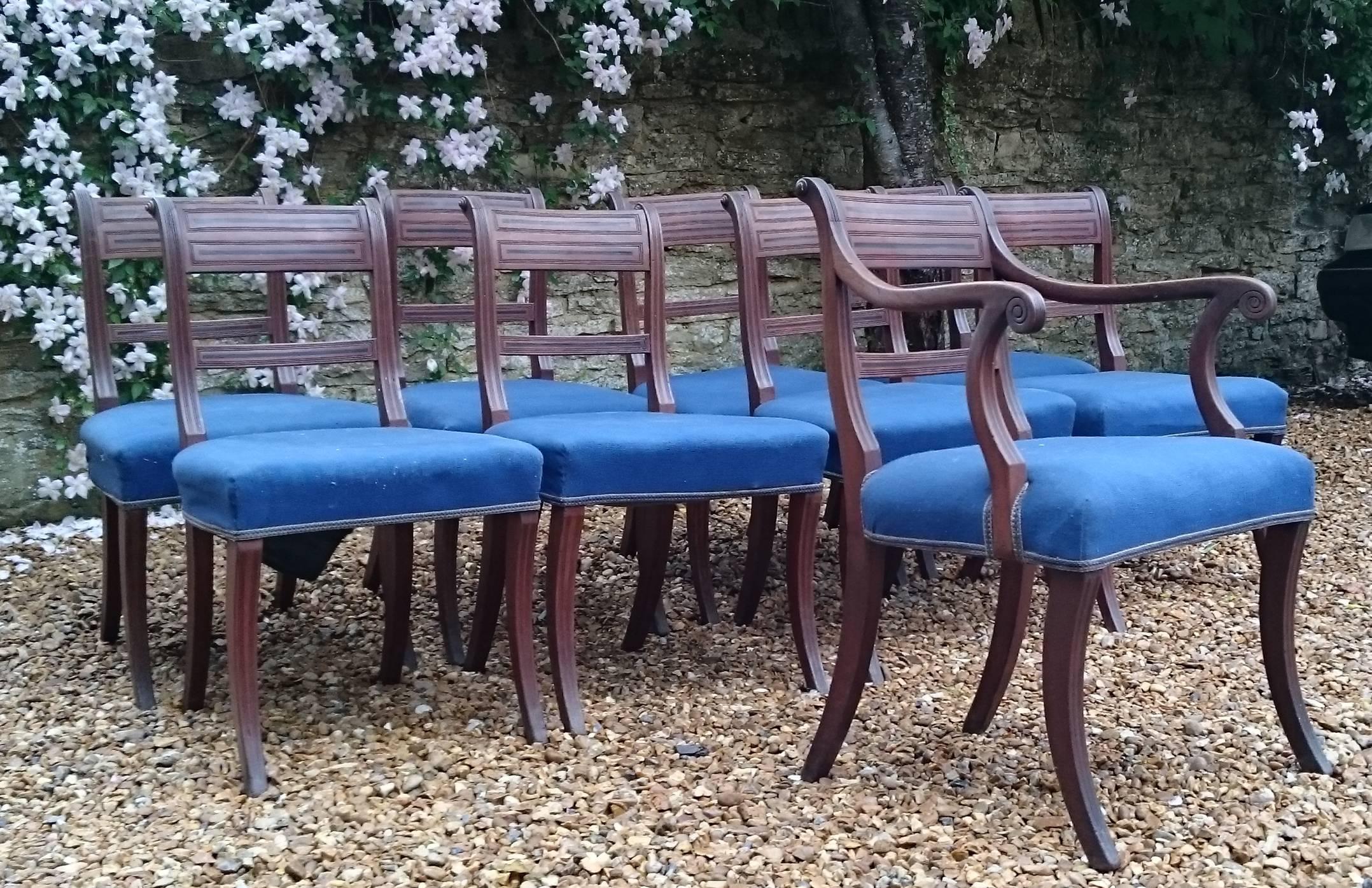 Set of Nine Early 19th Century Regency Mahogany Antique Dining Chairs 1