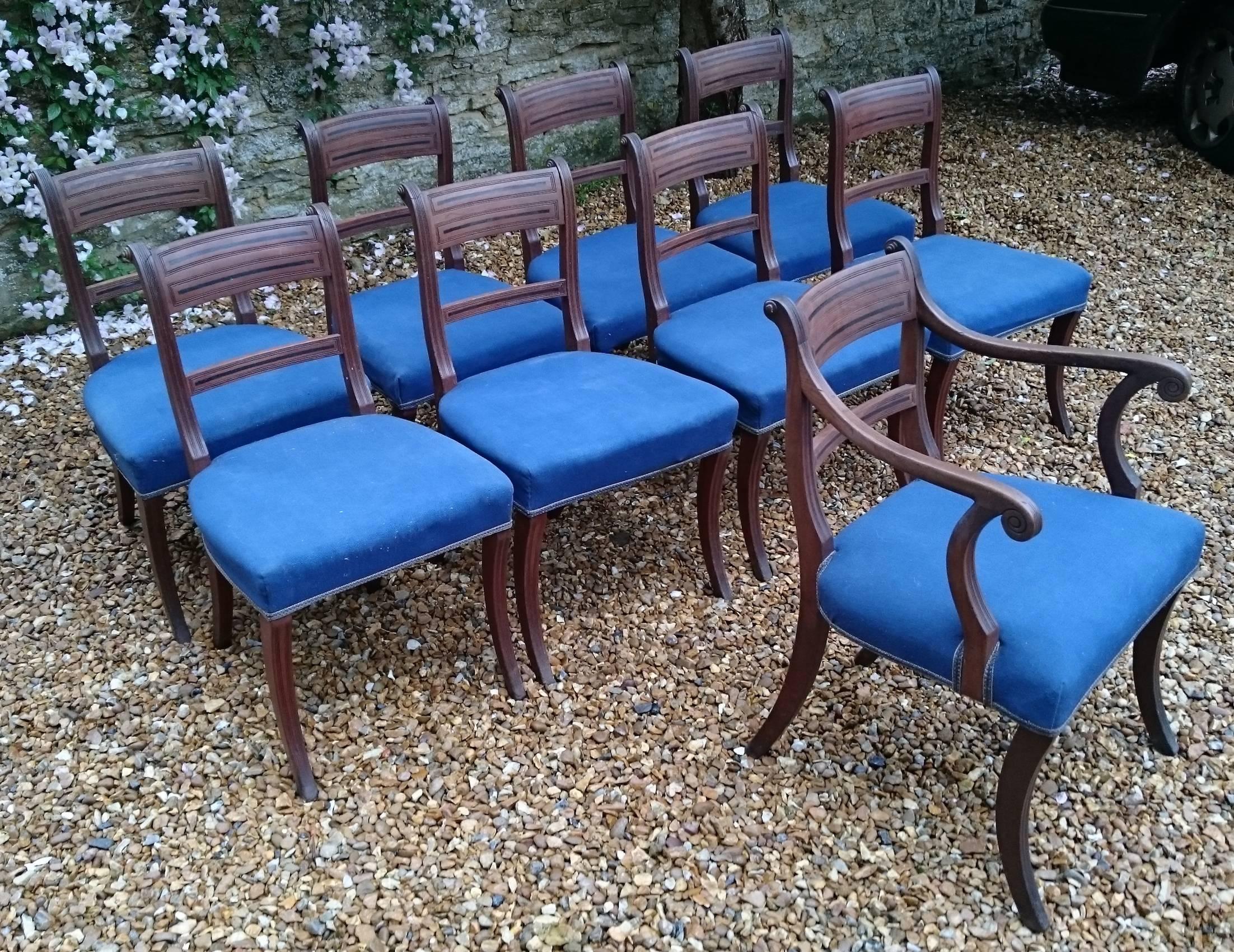 Set of Nine Early 19th Century Regency Mahogany Antique Dining Chairs 2