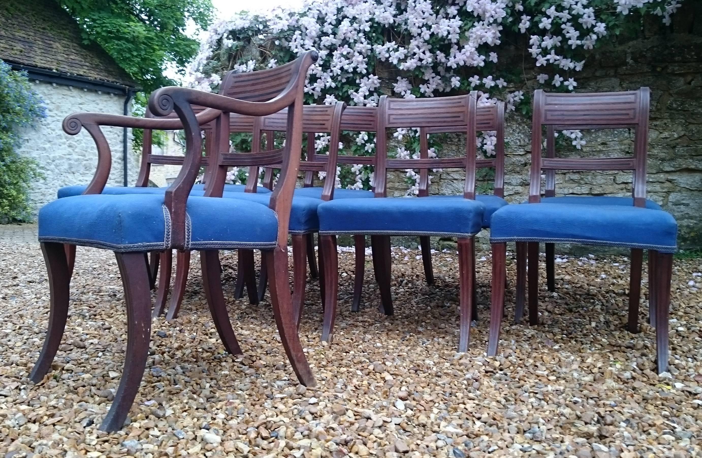 Set of Nine Early 19th Century Regency Mahogany Antique Dining Chairs 3